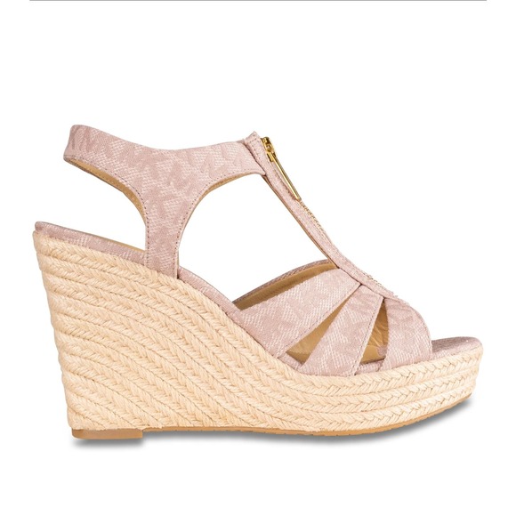 MICHAEL KORS PINK WEDGE SANDAL BERKLEY LOGO JACQUARD IN SOFT PINK SIZE 10 - Picture 5 of 15